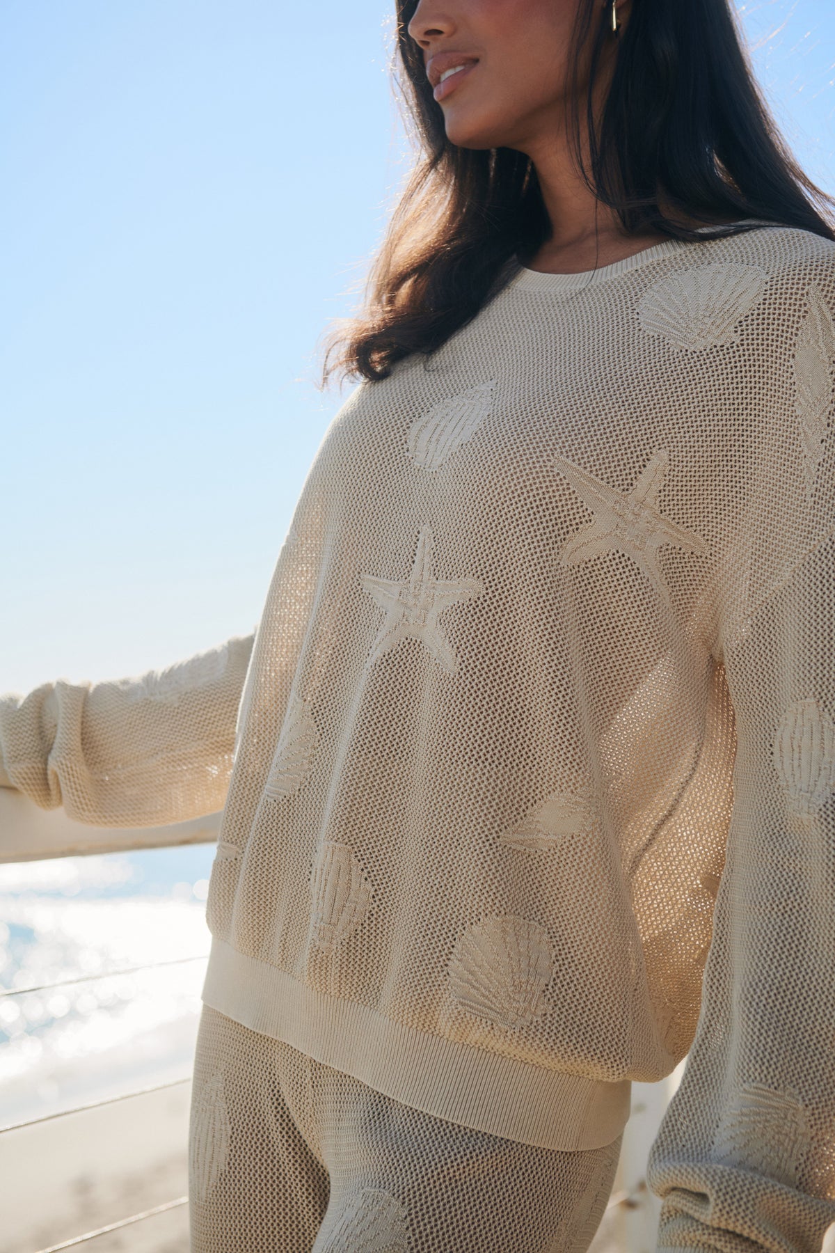 Sunbleached Shell Motif Crew Neck Pullover