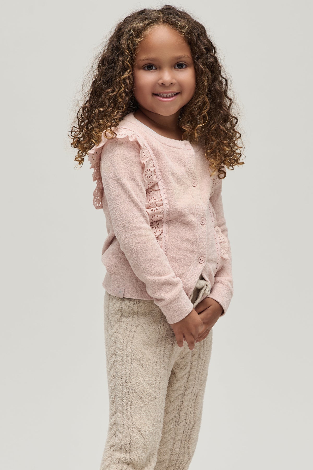 CozyChic Ultra Lite® Toddler Cardigan with Cotton Eyelet Ruffle