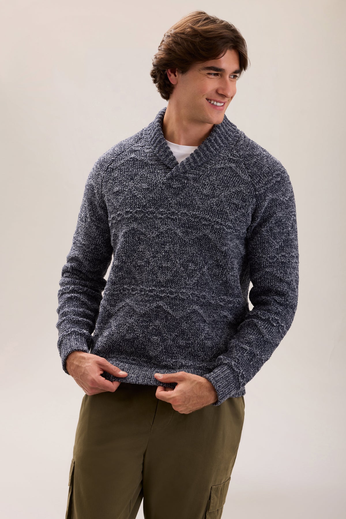 CozyChic® Fair-Isle Shawl Collar Sweater