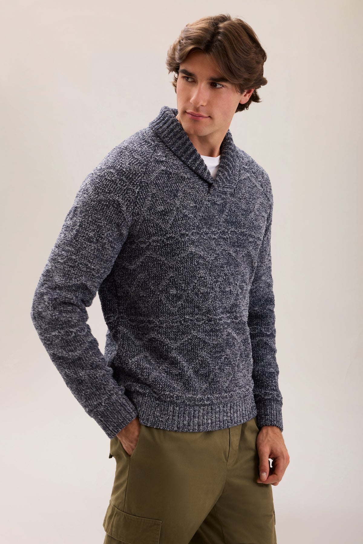 CozyChic® Fair-Isle Shawl Collar Sweater