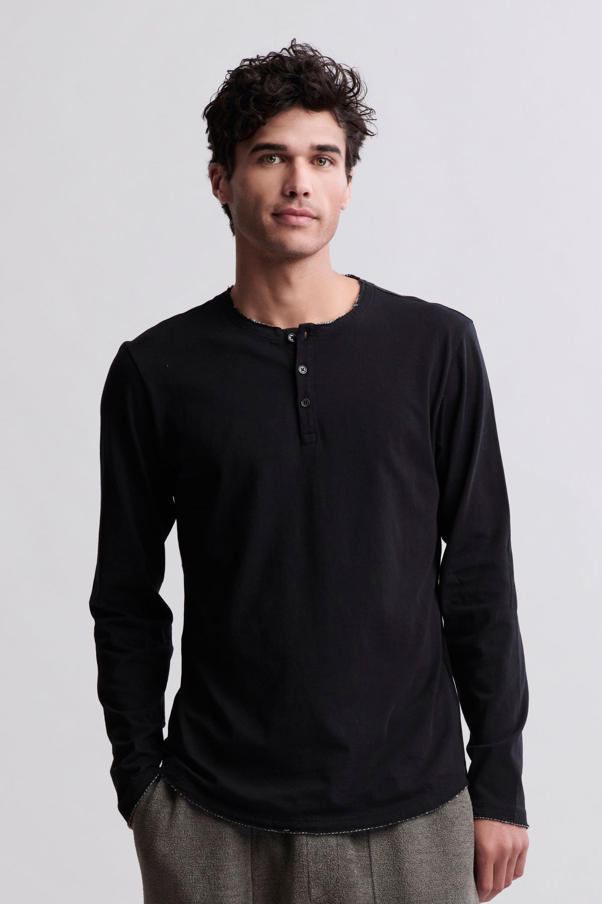 Malibu Collection® Long Sleeve Henley With Woven Detail