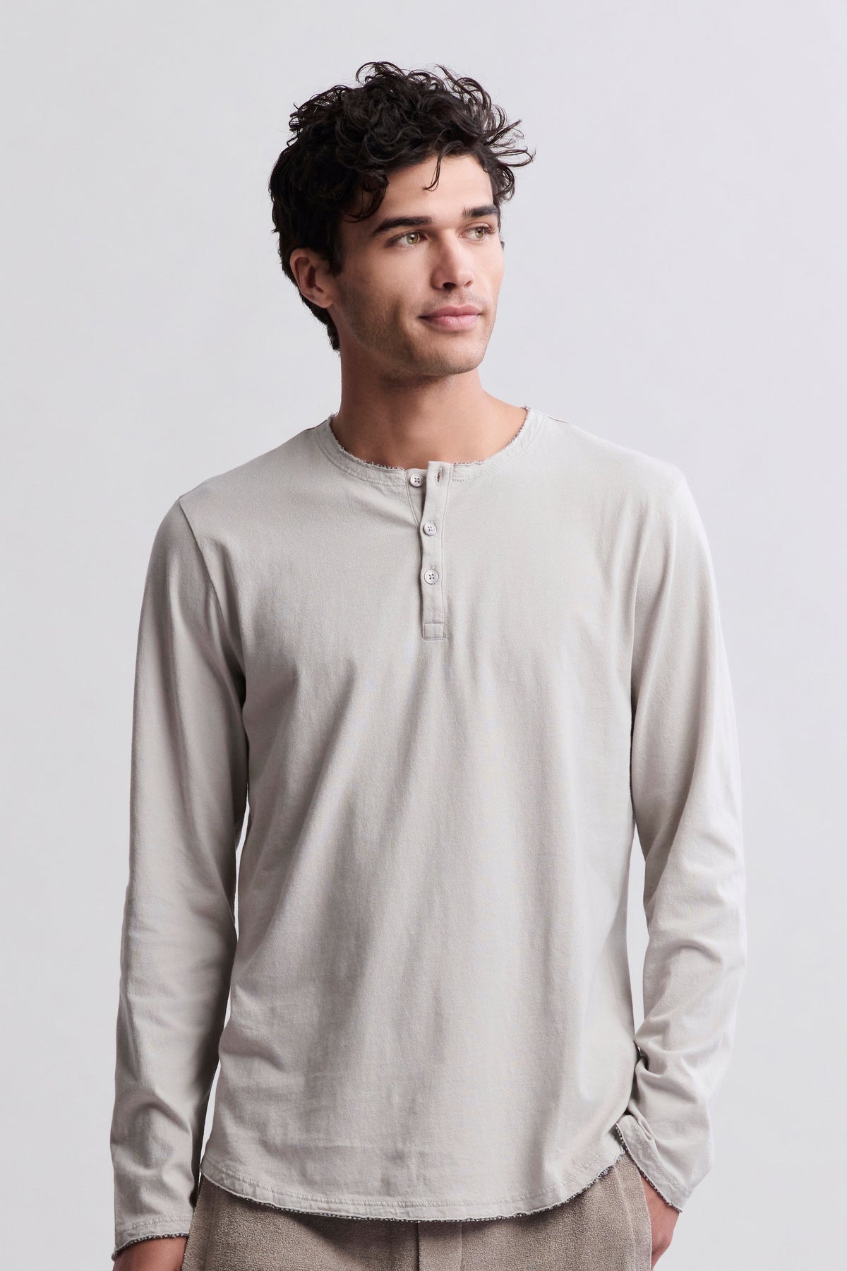 Malibu Collection® Long Sleeve Henley With Woven Detail