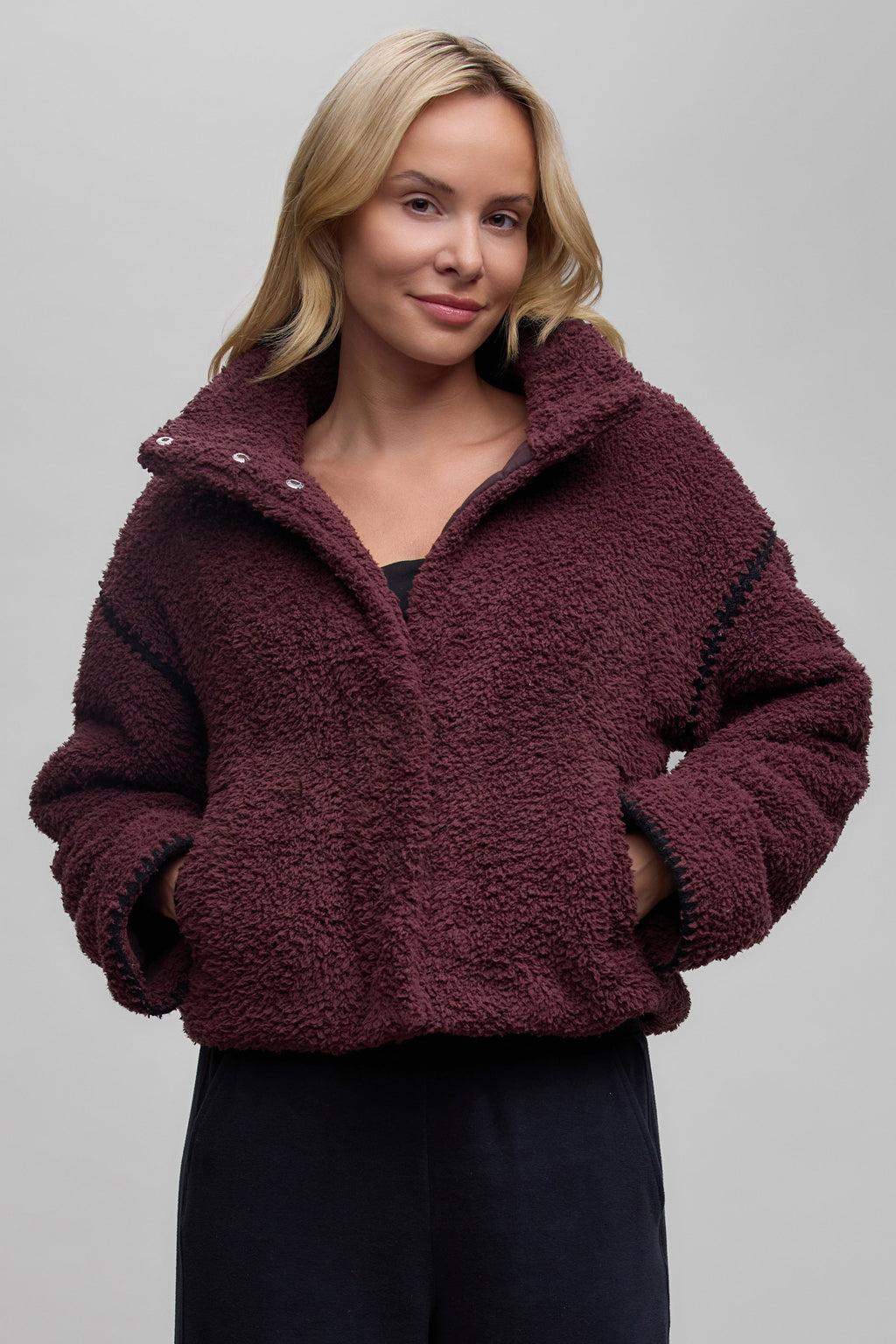 Brushed CozyChic® Blanket Stitch Puffer Jacket