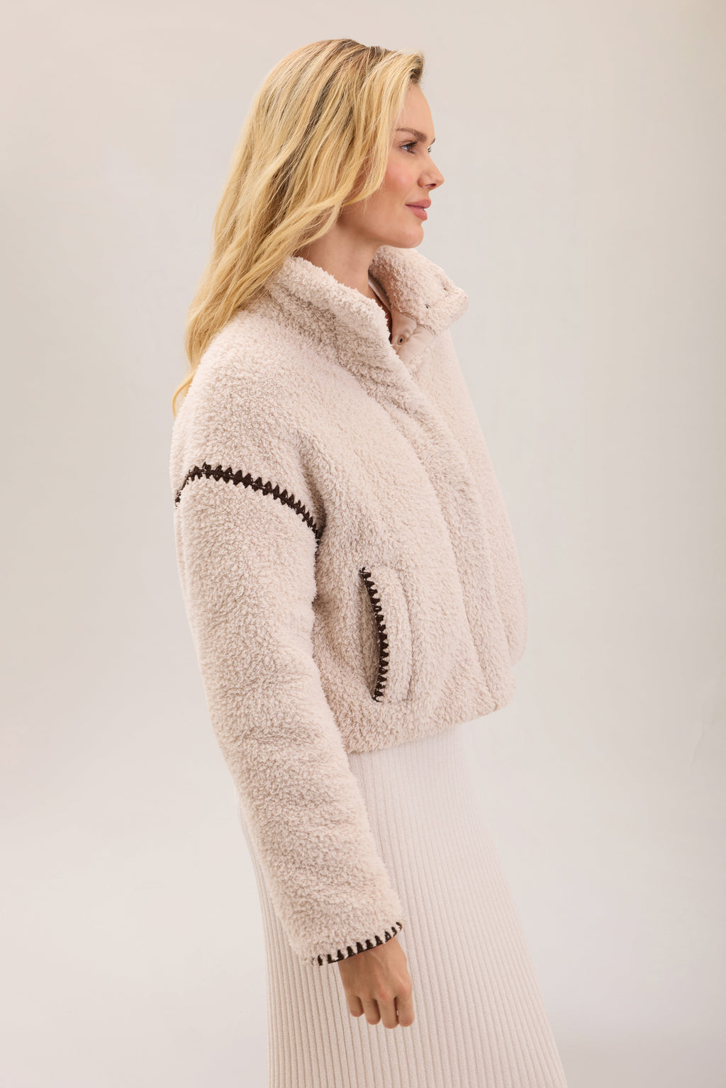 Brushed CozyChic® Blanket Stitch Puffer Jacket
