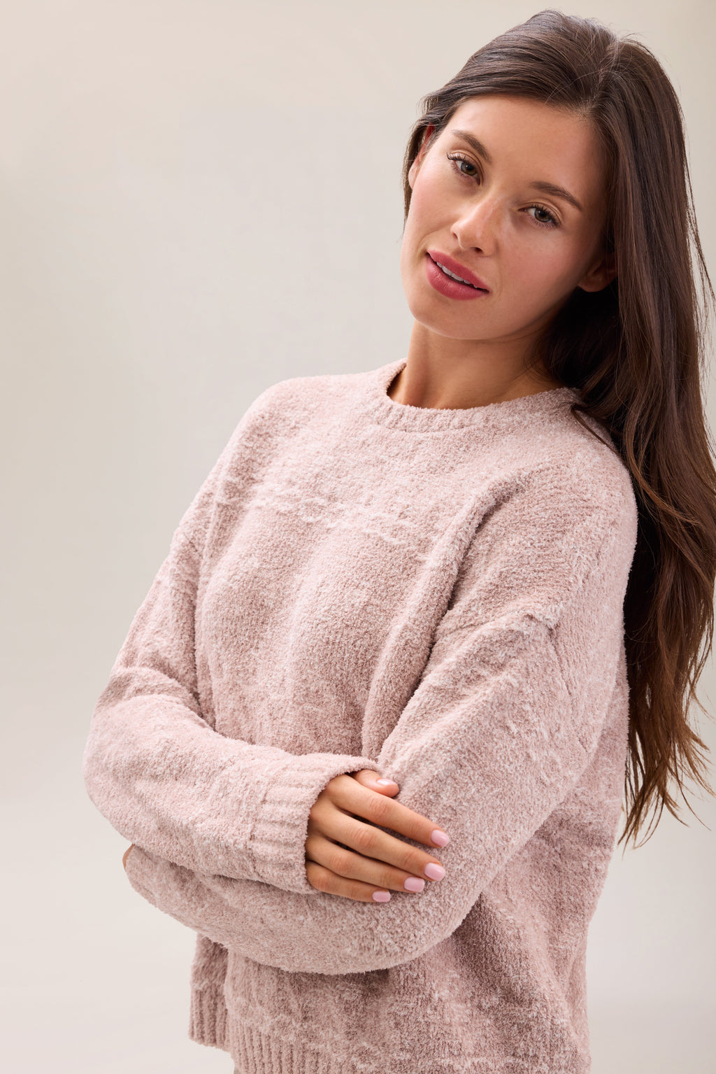 CozyChic® Heathered FairIsle Crew Neck Pullover