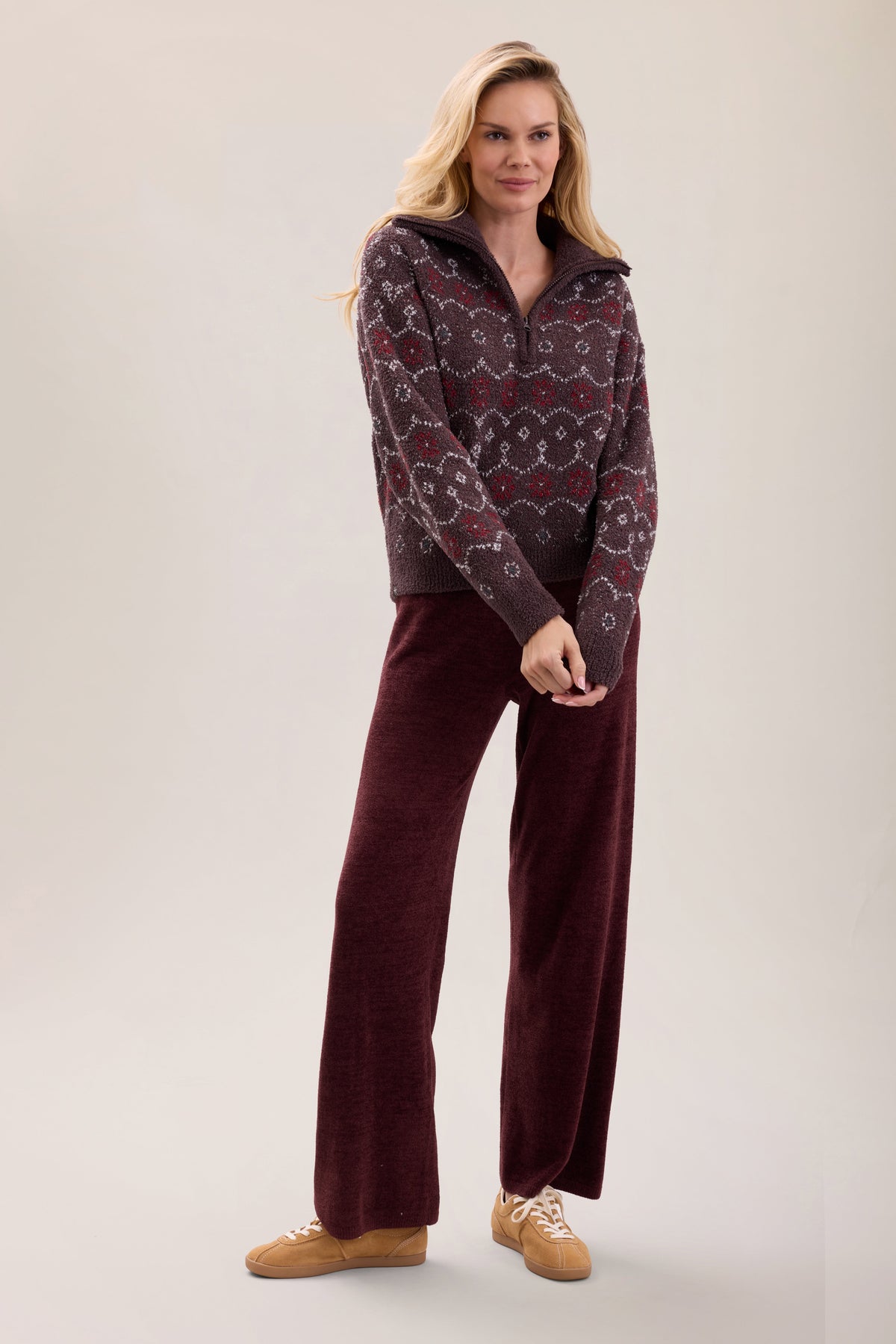 CozyChic® FairIsle Half Zip Pullover