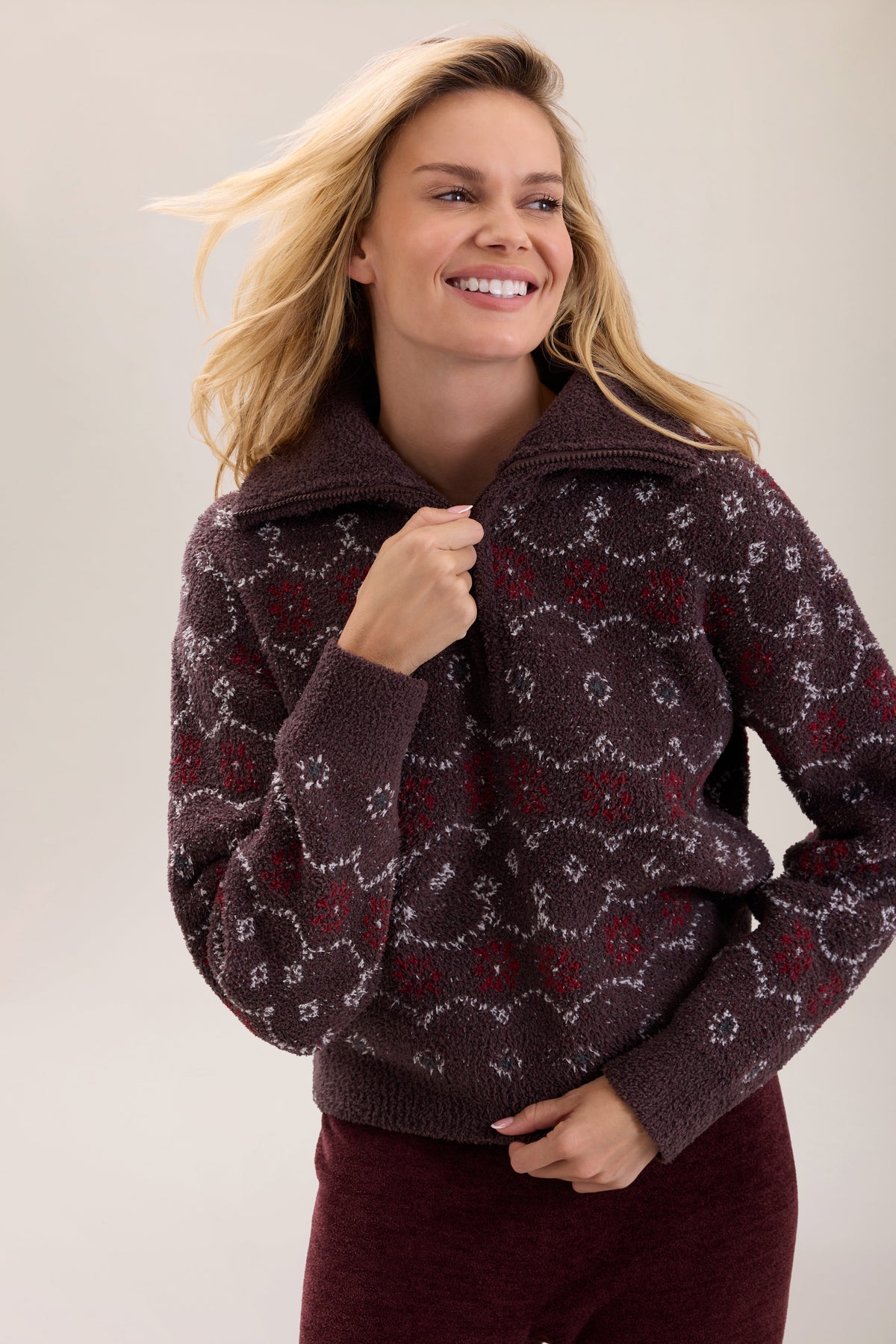 CozyChic® FairIsle Half Zip Pullover