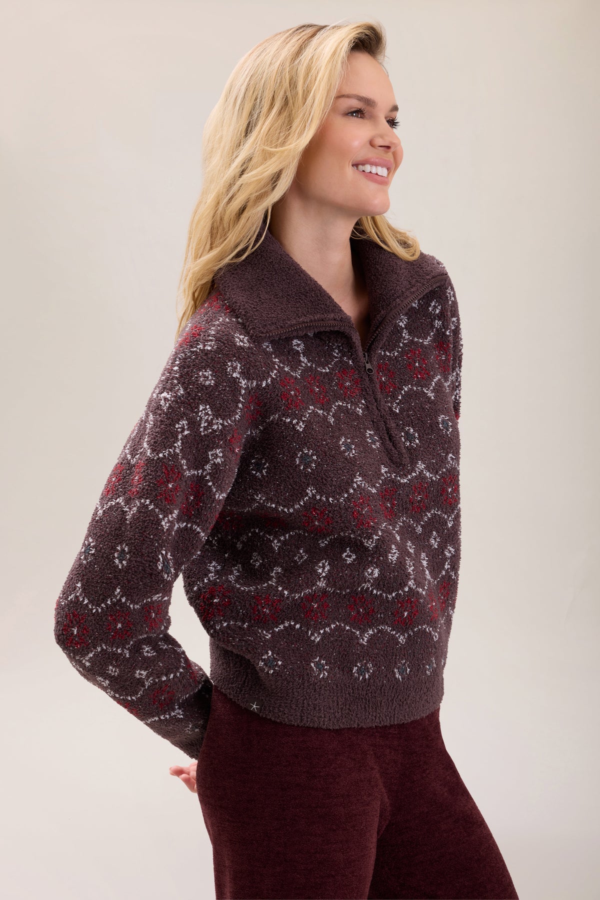 CozyChic® FairIsle Half Zip Pullover