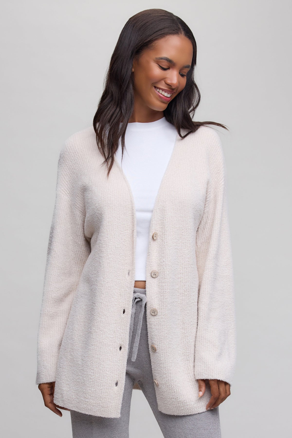 CozyChic Lite® Thin Rib Button Front Cardigan