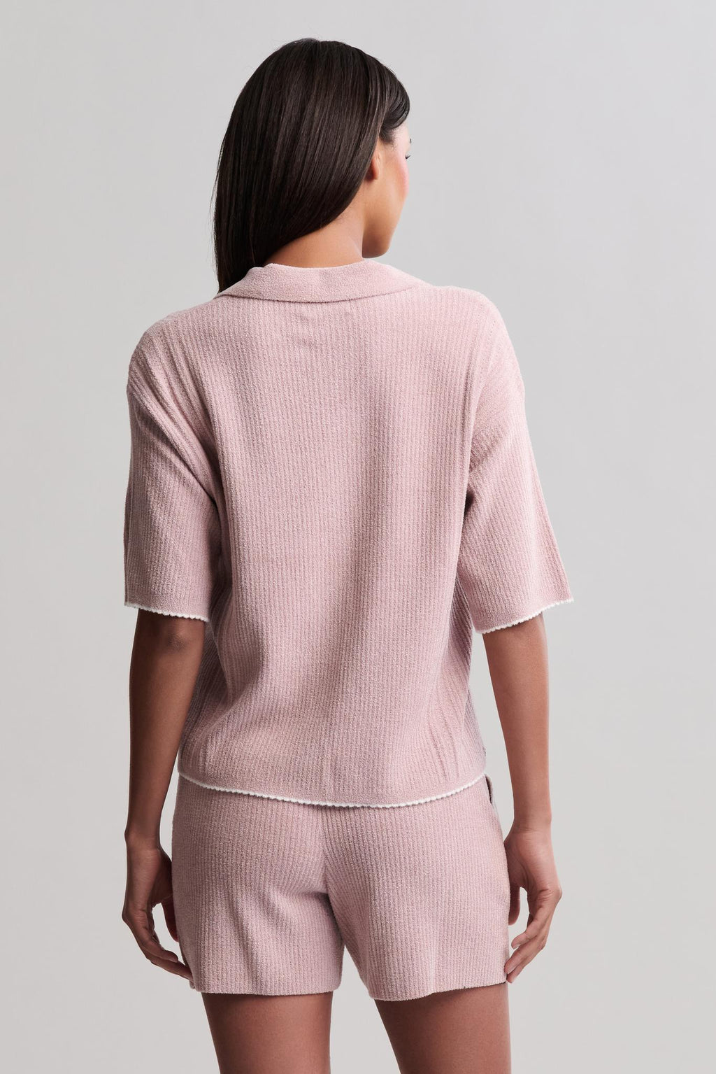 CozyChic Ultra Lite® Contrast Scallop Short Sleeve Shirt and Short Set