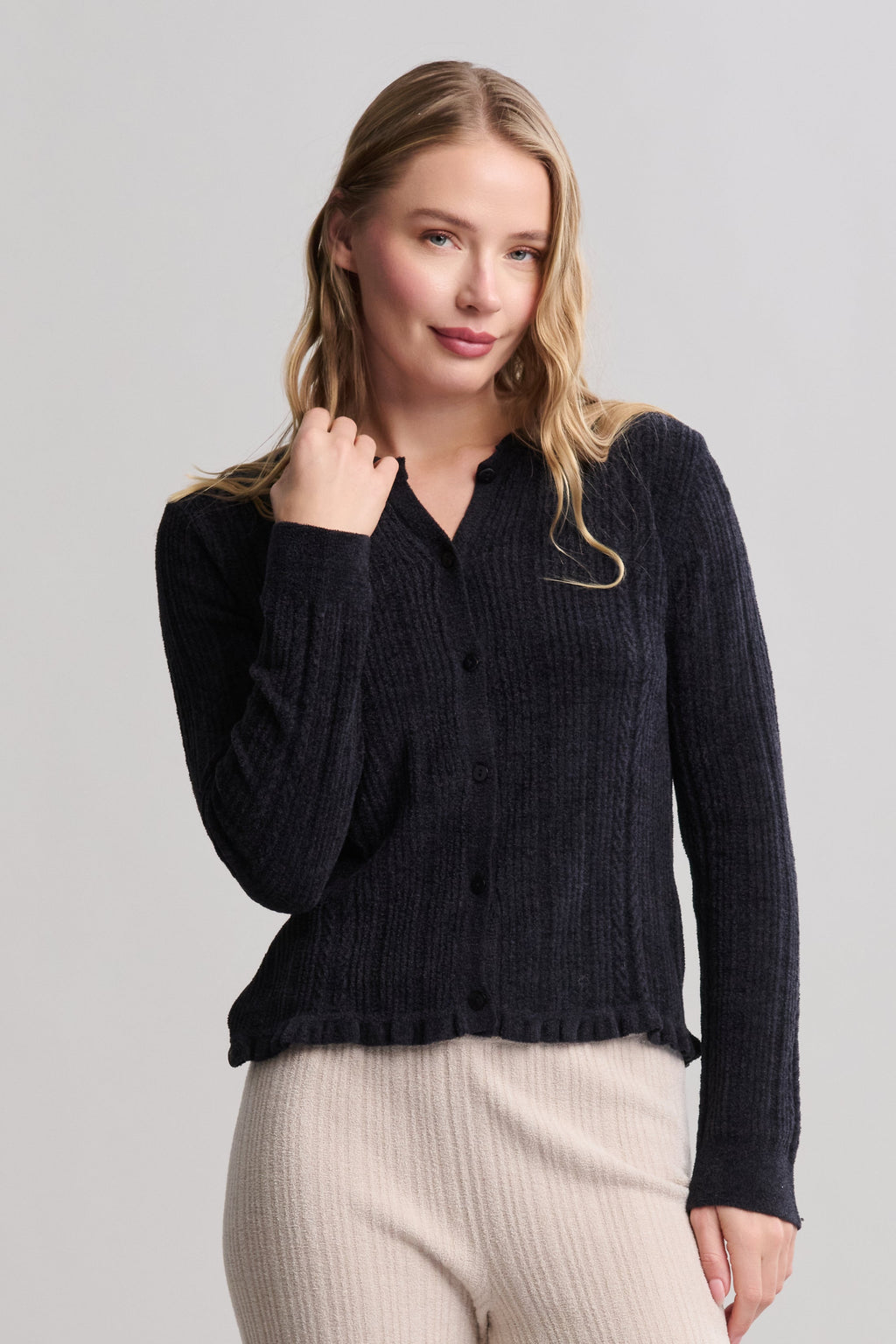 CozyChic Ultra Lite® Cable Knit Cardigan with Ruffle