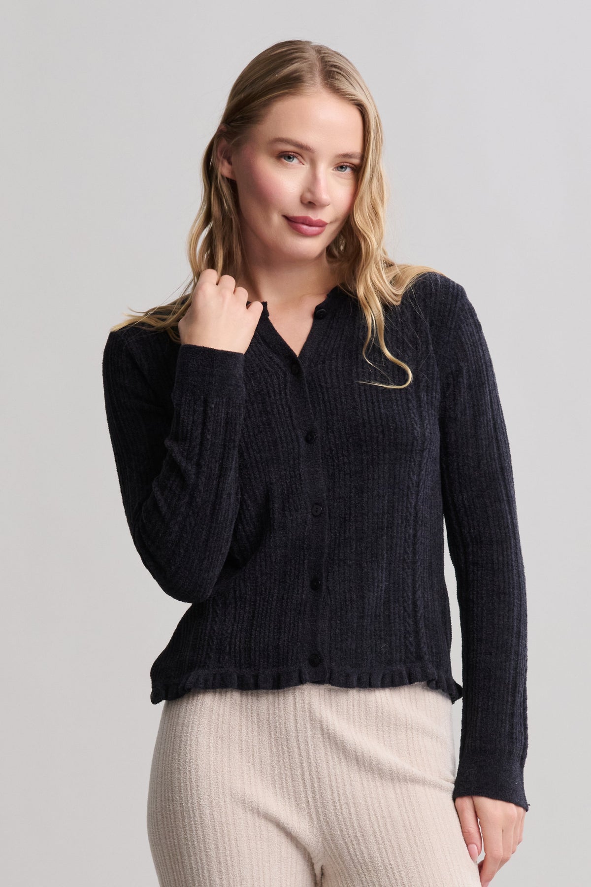 CozyChic Ultra Lite® Cable Knit Cardigan with Ruffle