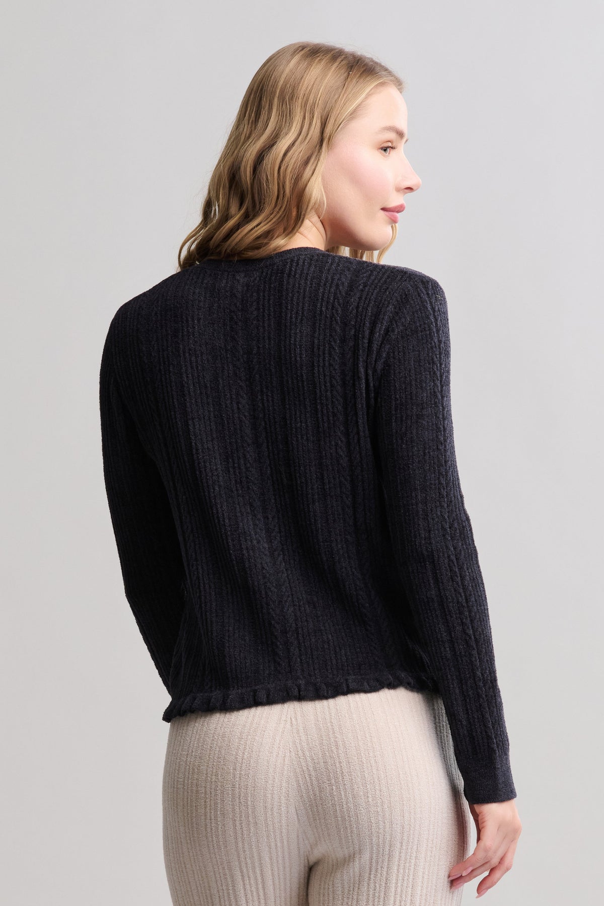 CozyChic Ultra Lite® Cable Knit Cardigan with Ruffle