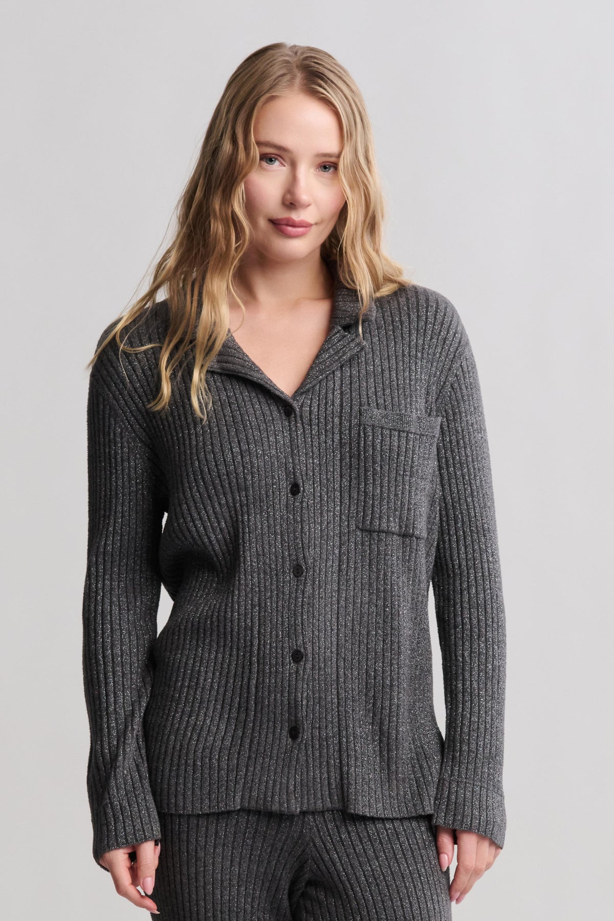 CozyChic Ultra Lite® Lurex Rib Button Front Shirt
