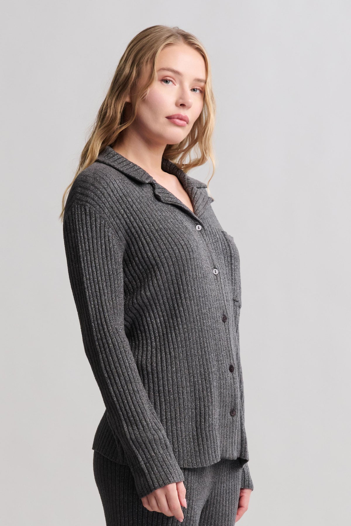 CozyChic Ultra Lite® Lurex Rib Button Front Shirt