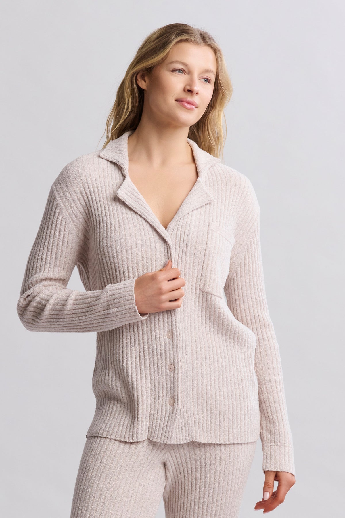 CozyChic Ultra Lite® Lurex Rib Button Front Shirt
