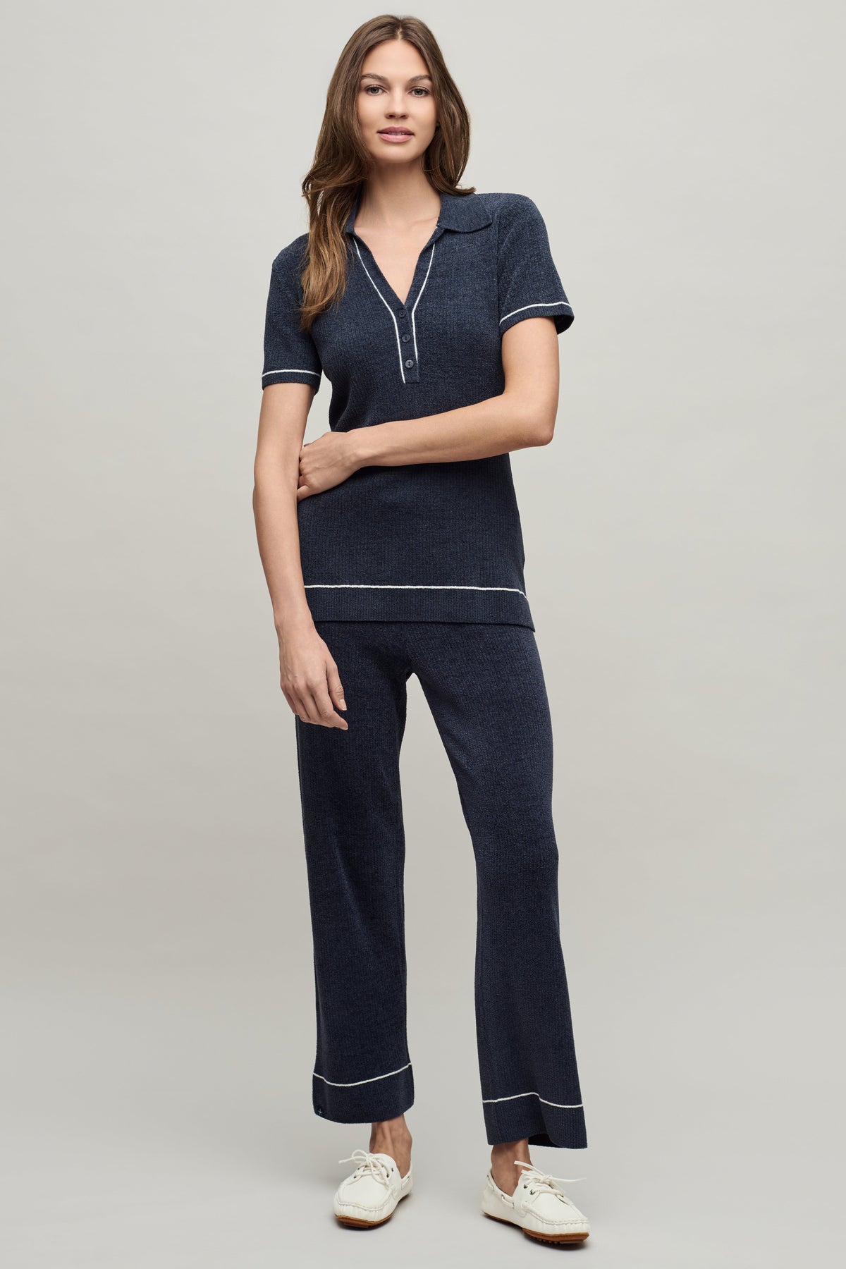 CozyChic Ultra Lite® Contrast Stripe Ribbed Collar Henley