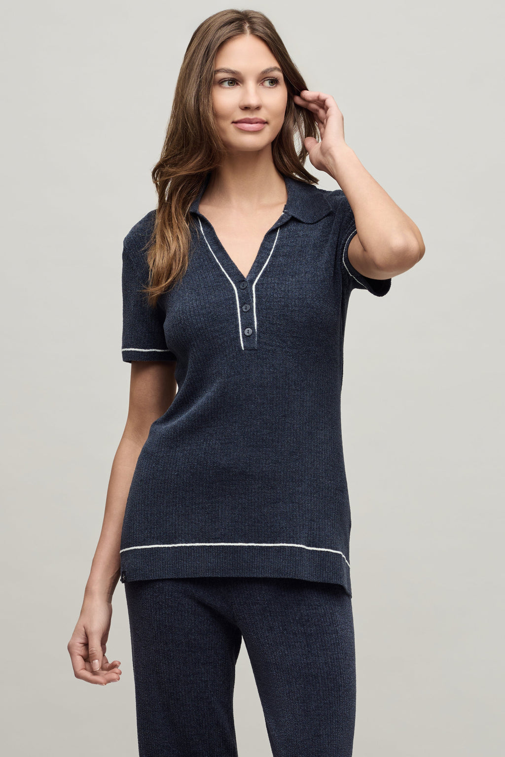 CozyChic Ultra Lite® Contrast Stripe Ribbed Collar Henley