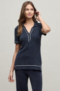 CozyChic Ultra Lite® Contrast Stripe Ribbed Collar Henley