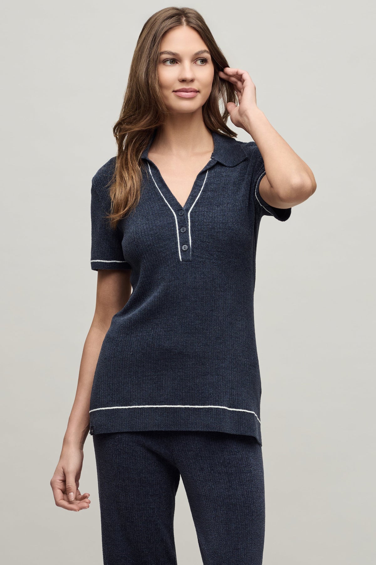 CozyChic Ultra Lite® Contrast Stripe Ribbed Collar Henley