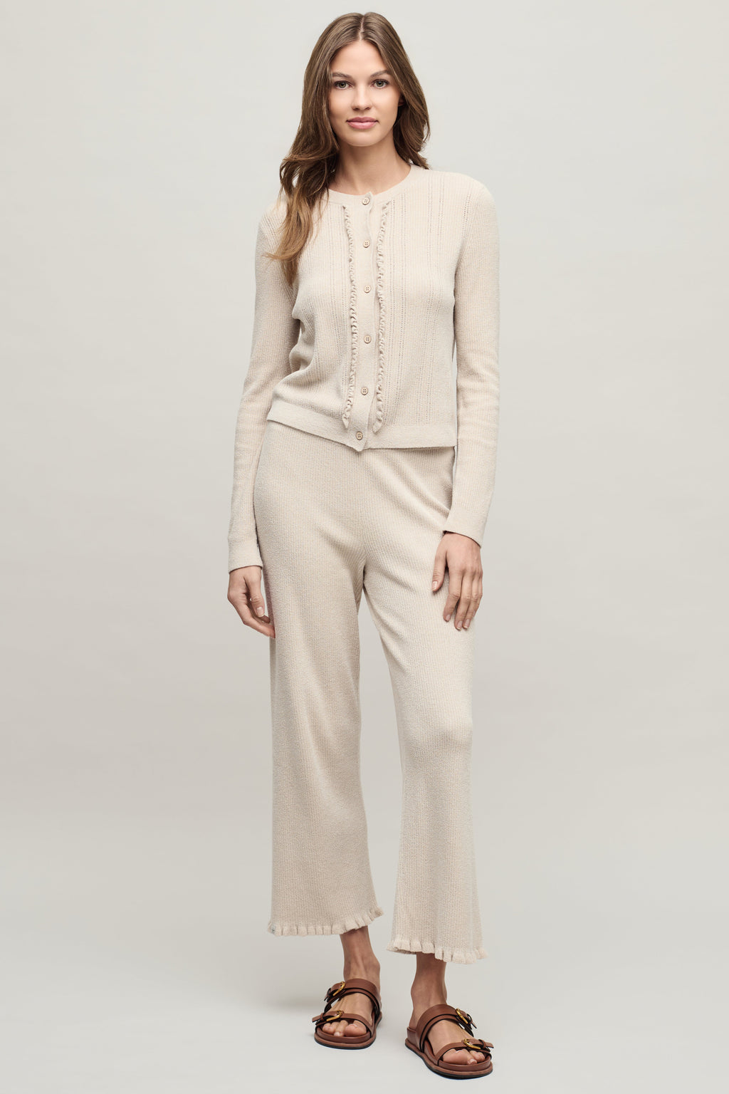 CozyChic Ultra Lite® Pointelle Rib Ruffle Front Cardigan