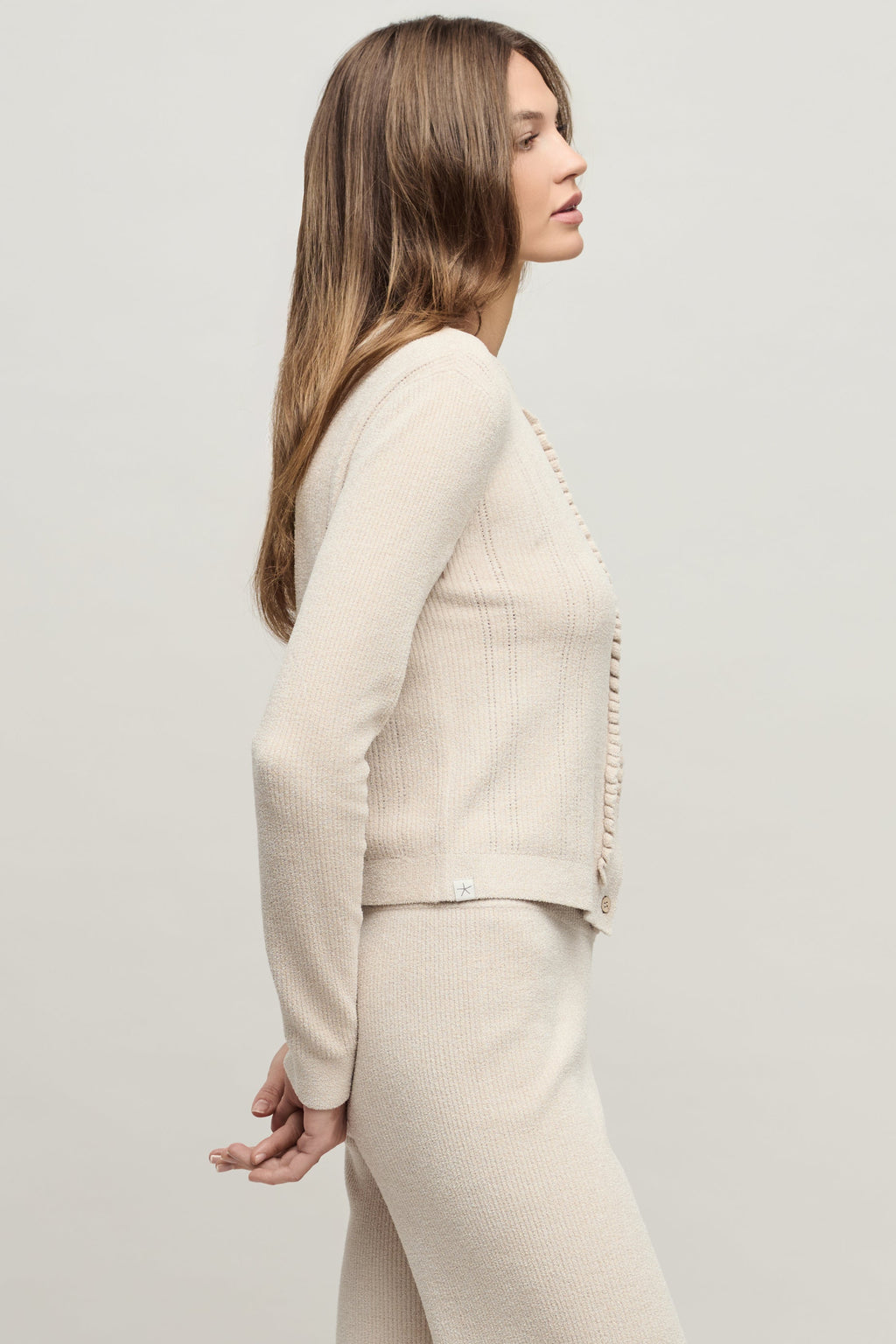 CozyChic Ultra Lite® Pointelle Rib Ruffle Front Cardigan