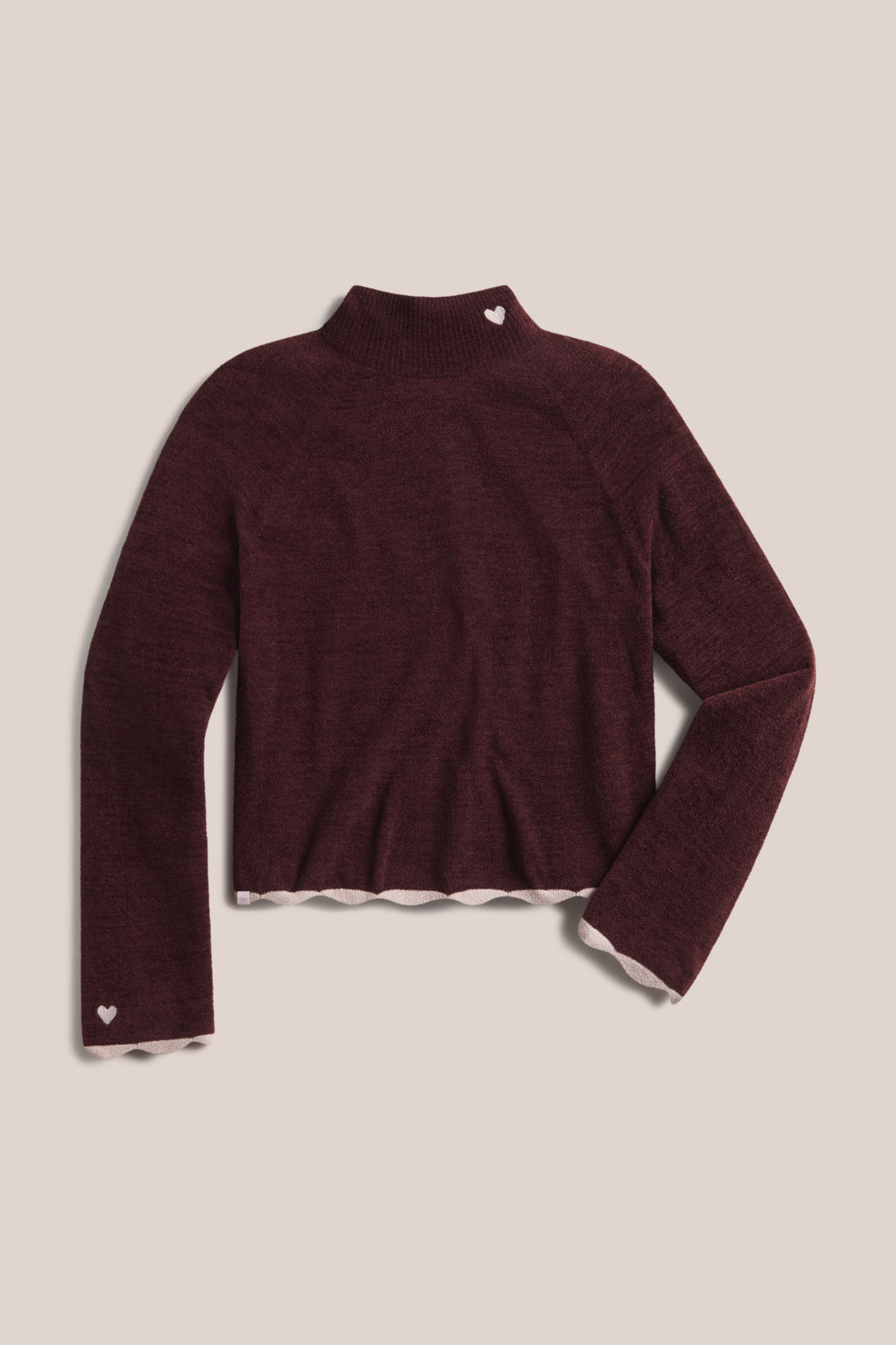 CozyChic Ultra Lite® Scallop Contrast Heart Mock Neck Pullover