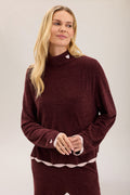 CozyChic Ultra Lite® Scallop Contrast Heart Mock Neck Pullover