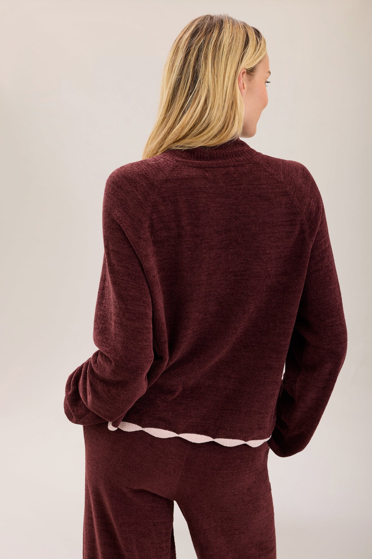 CozyChic Ultra Lite® Scallop Contrast Heart Mock Neck Pullover
