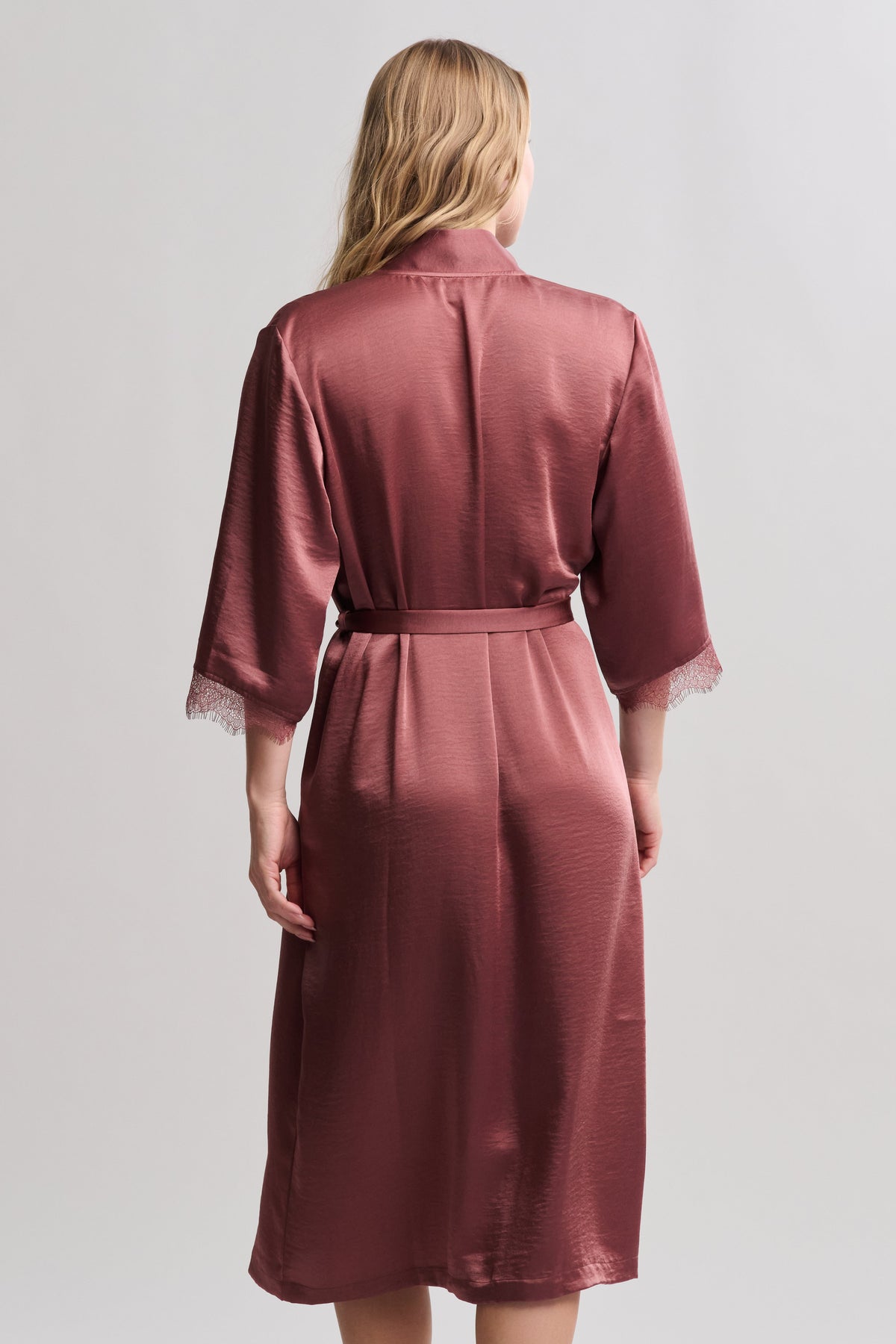 Liquid Satin Lace Kimono Robe