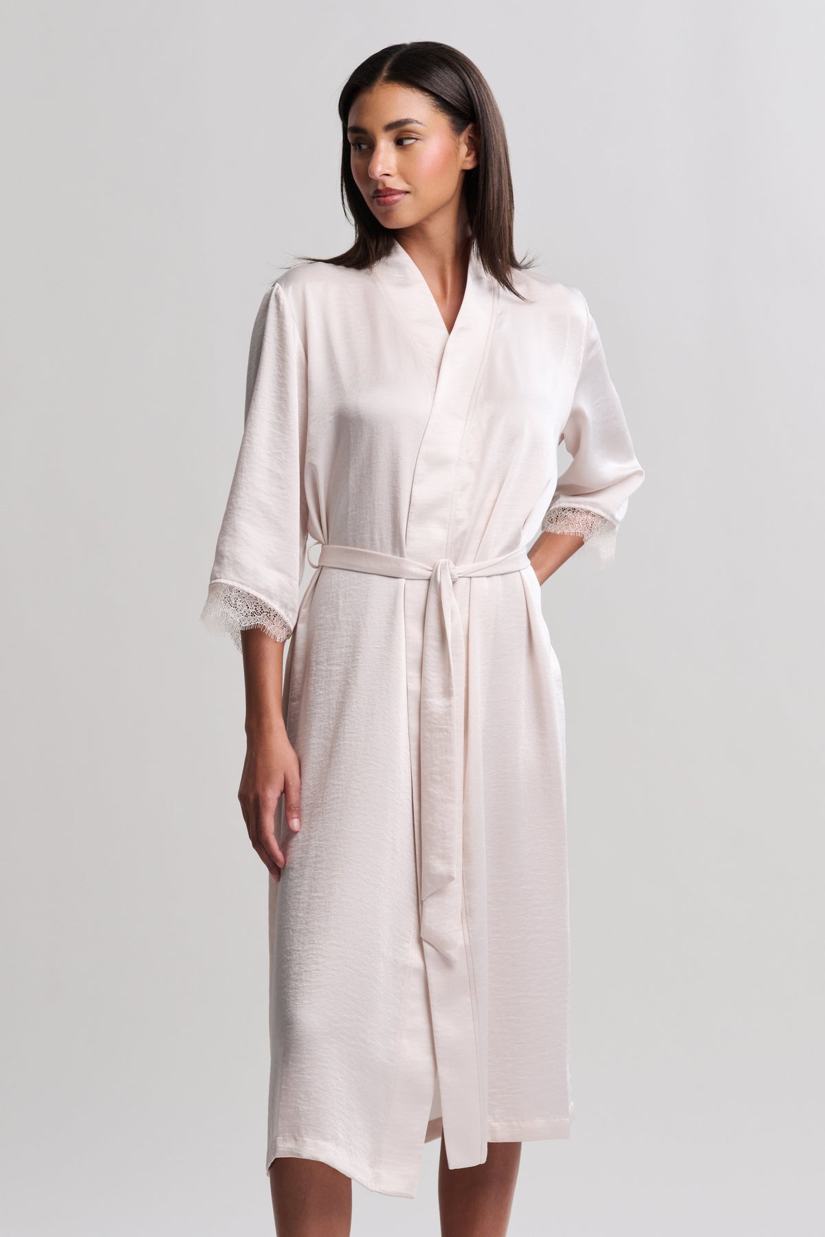 Liquid Satin Lace Kimono Robe