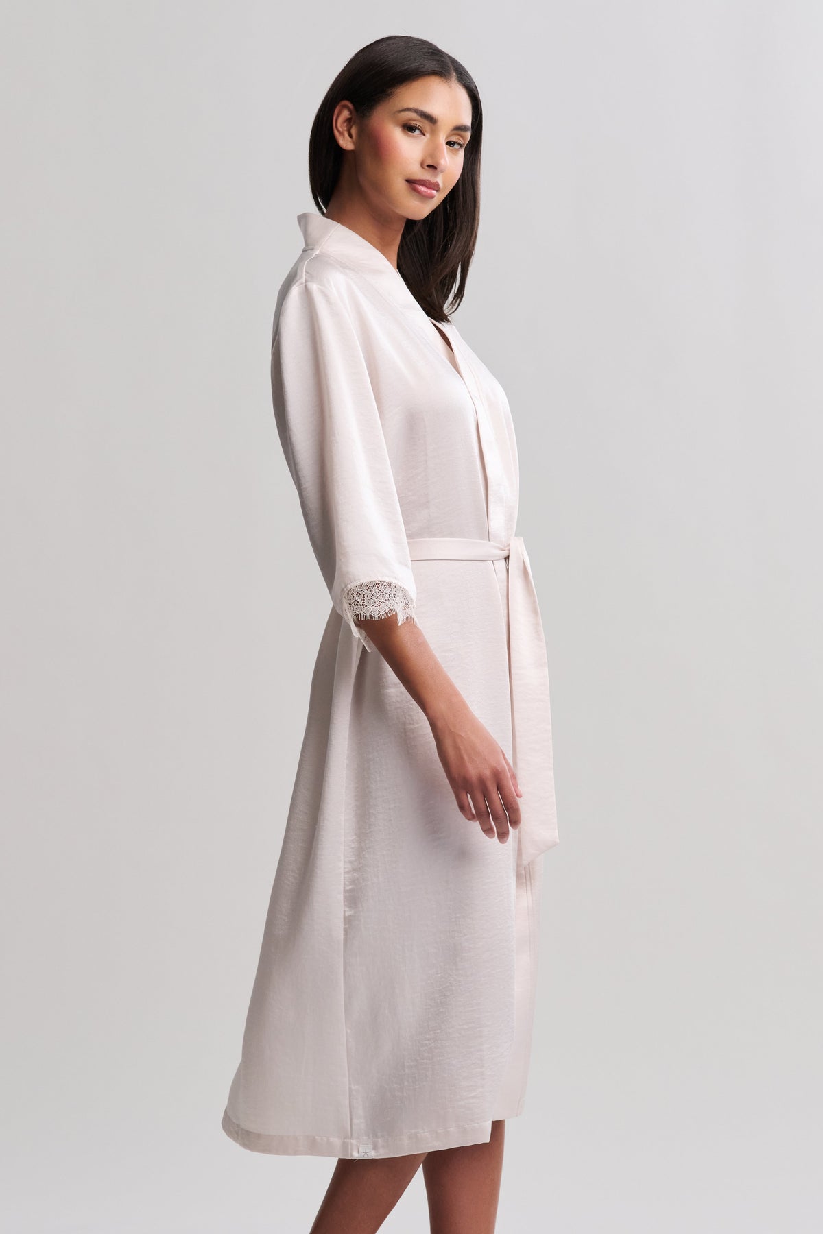 Liquid Satin Lace Kimono Robe