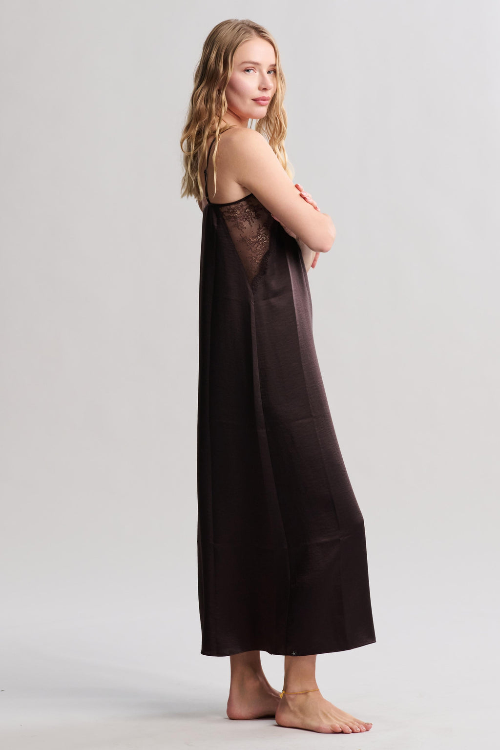 Liquid Satin Lace Slip Dress