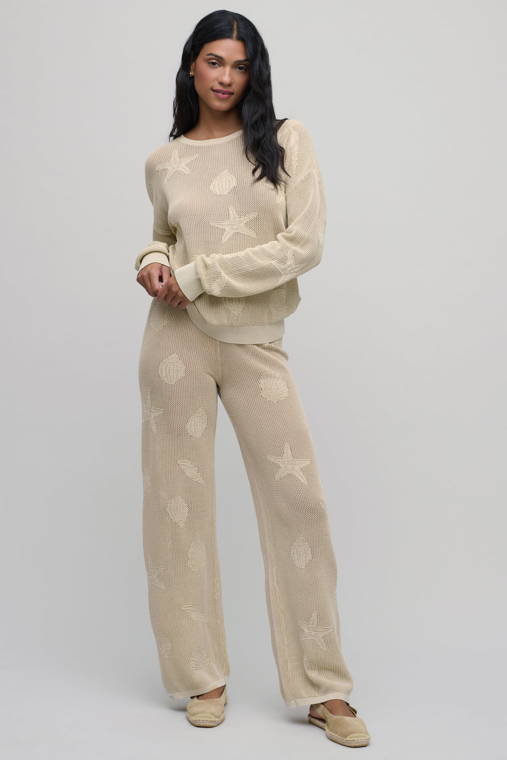 Sunbleached Shell Motif Crew Neck Pullover