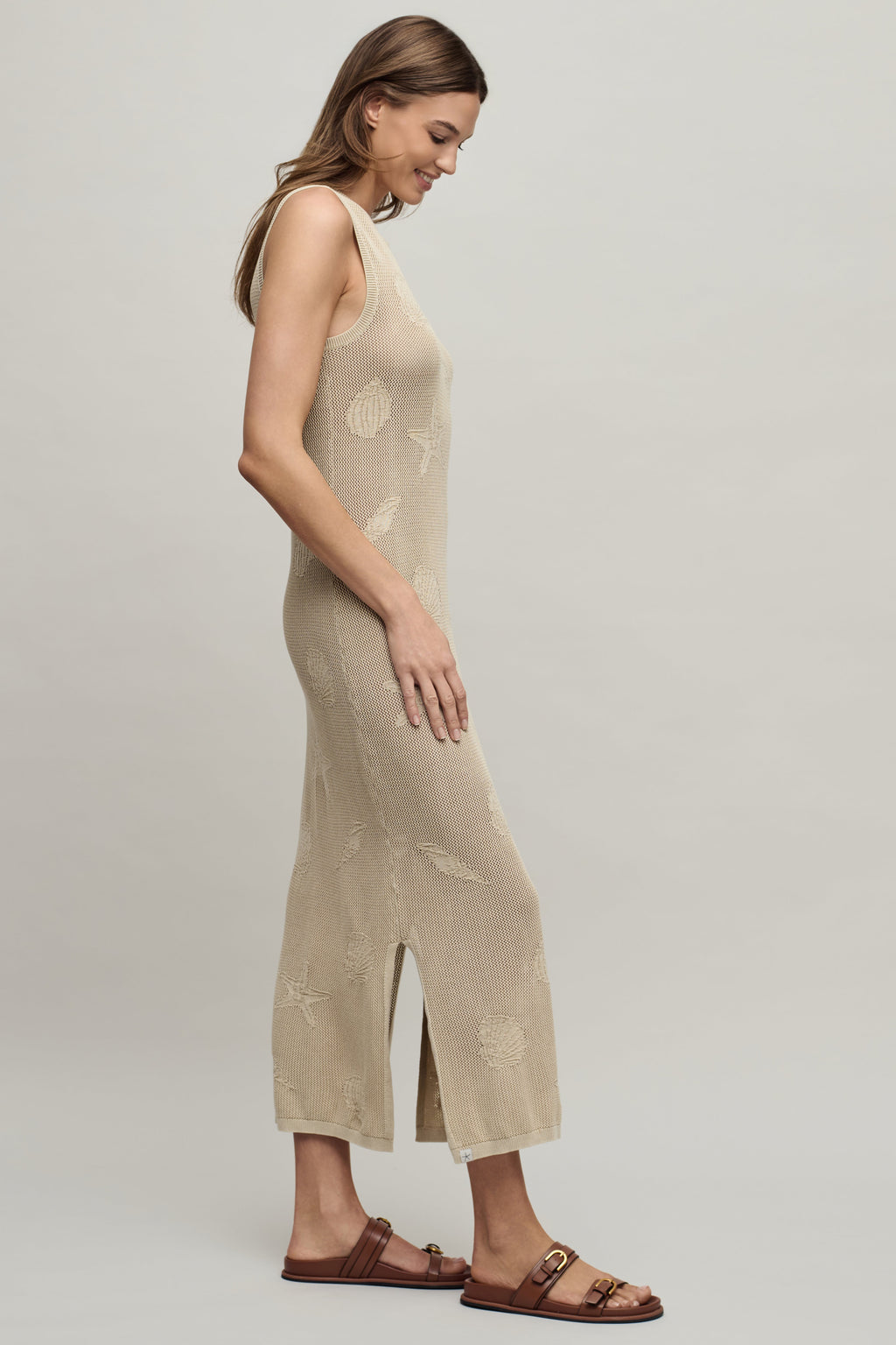 Sunbleached Shell Motif Crew Midi Dress