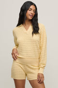 Heathered Cotton Tulip Pointelle Collared Pullover