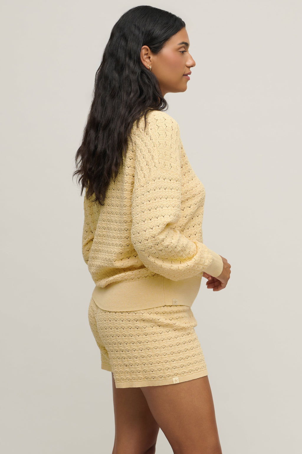Heathered Cotton Tulip Pointelle Collared Pullover