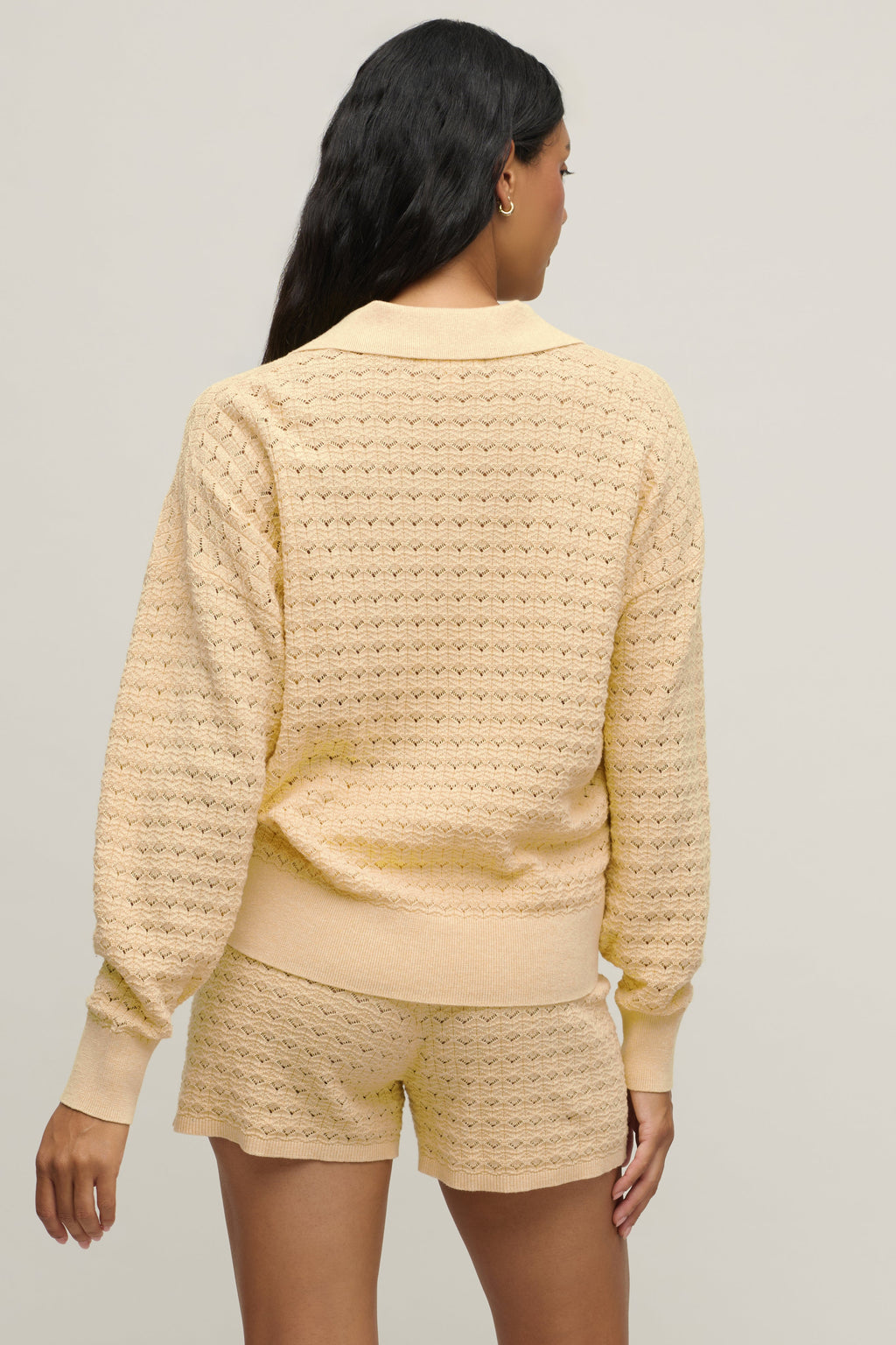 Heathered Cotton Tulip Pointelle Collared Pullover