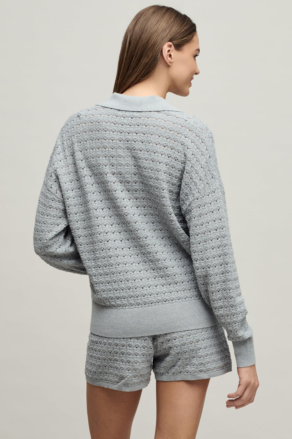 Heathered Cotton Tulip Pointelle Collared Pullover