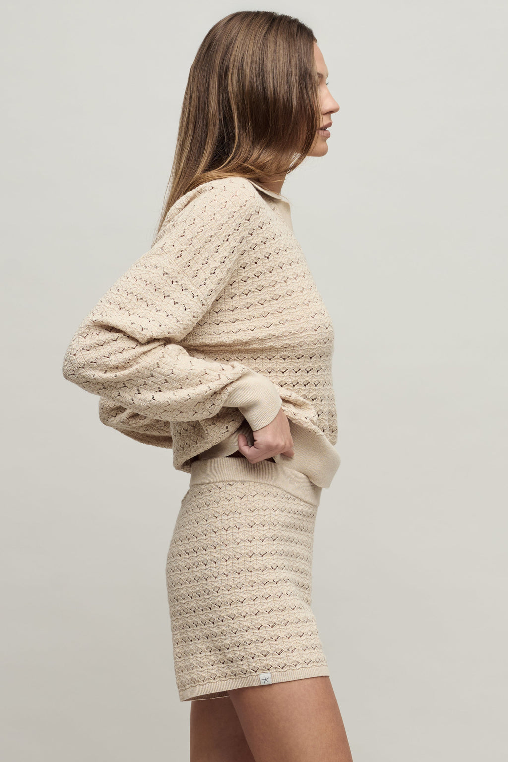 Heathered Cotton Tulip Pointelle Collared Pullover