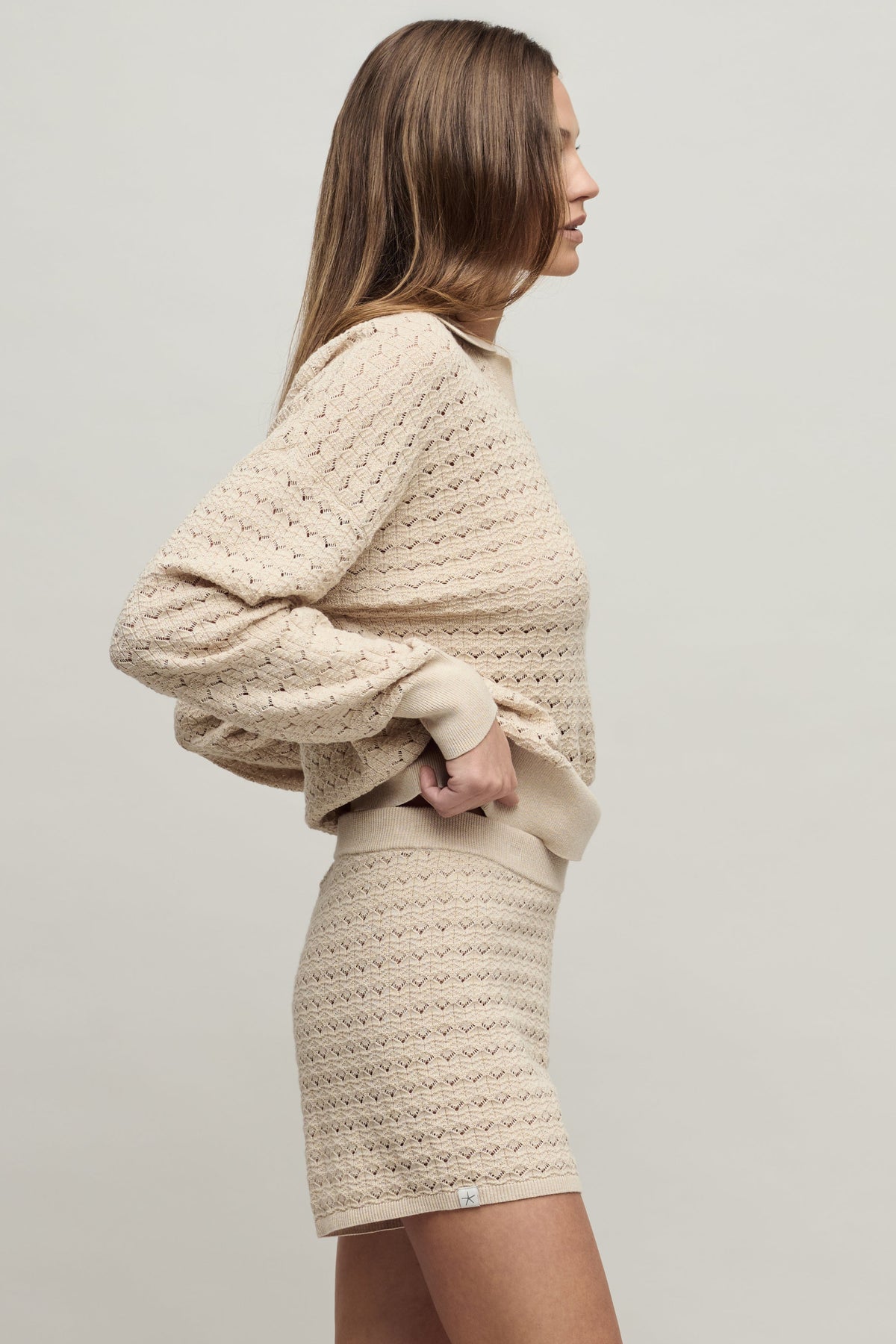 Heathered Cotton Tulip Pointelle Collared Pullover