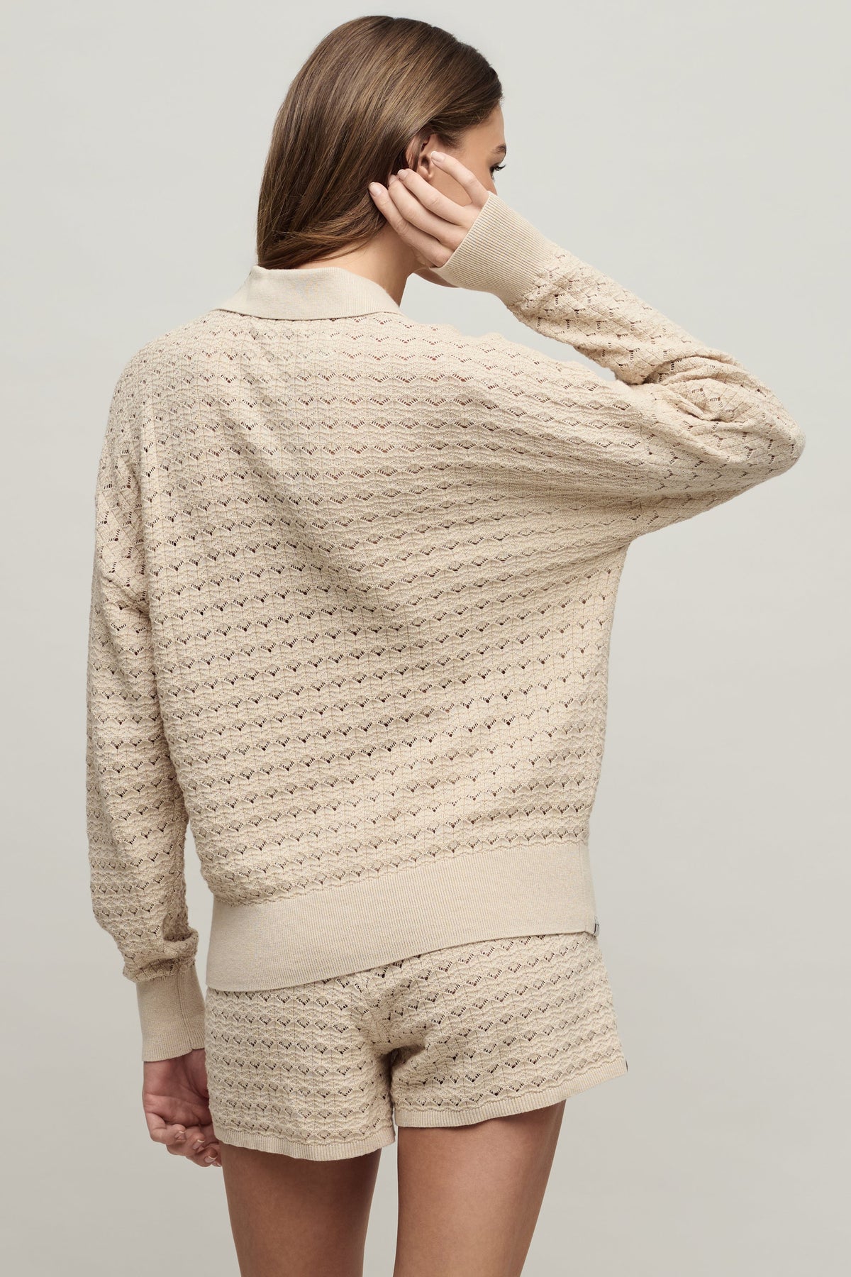 Heathered Cotton Tulip Pointelle Collared Pullover