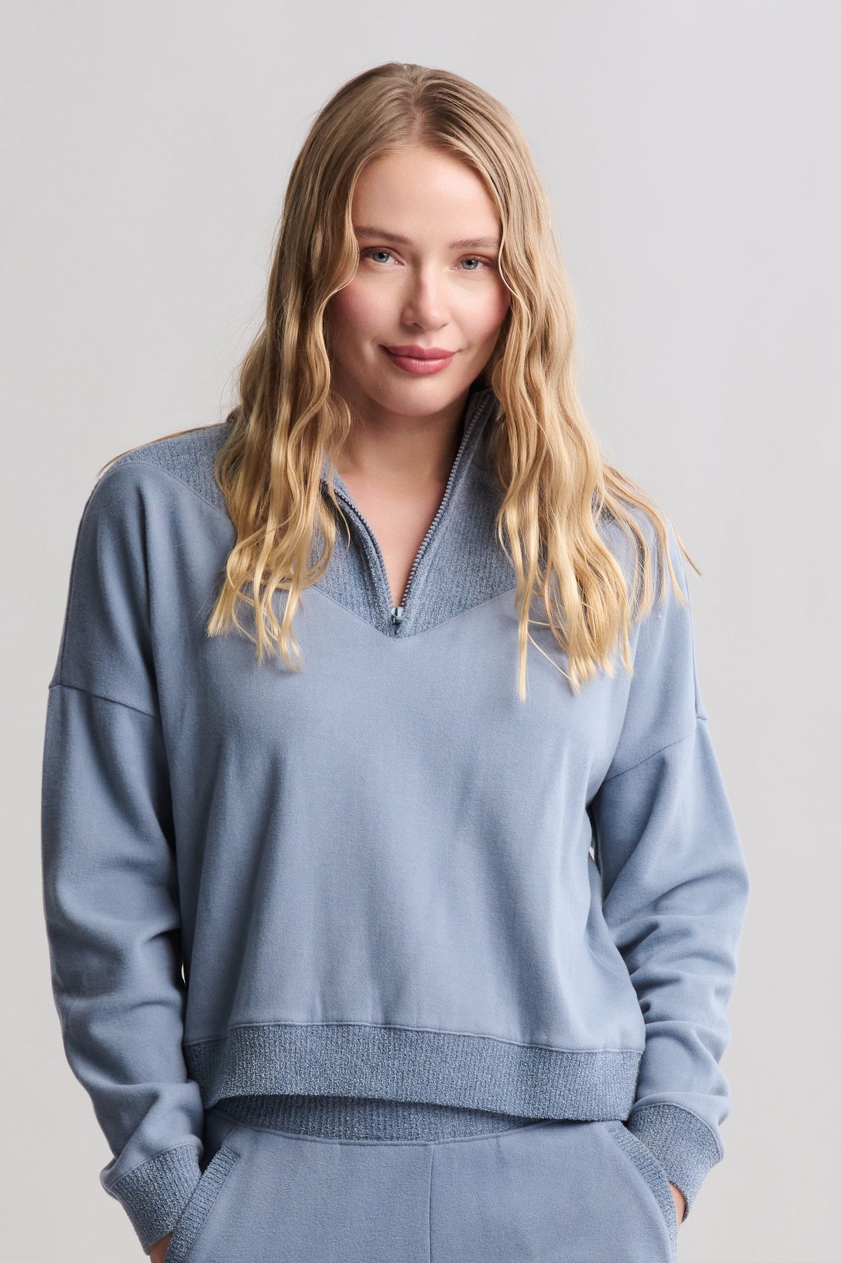 Brushed Fleece with CozyChic Ultra Lite® Rib 1/2 Zip Pullover