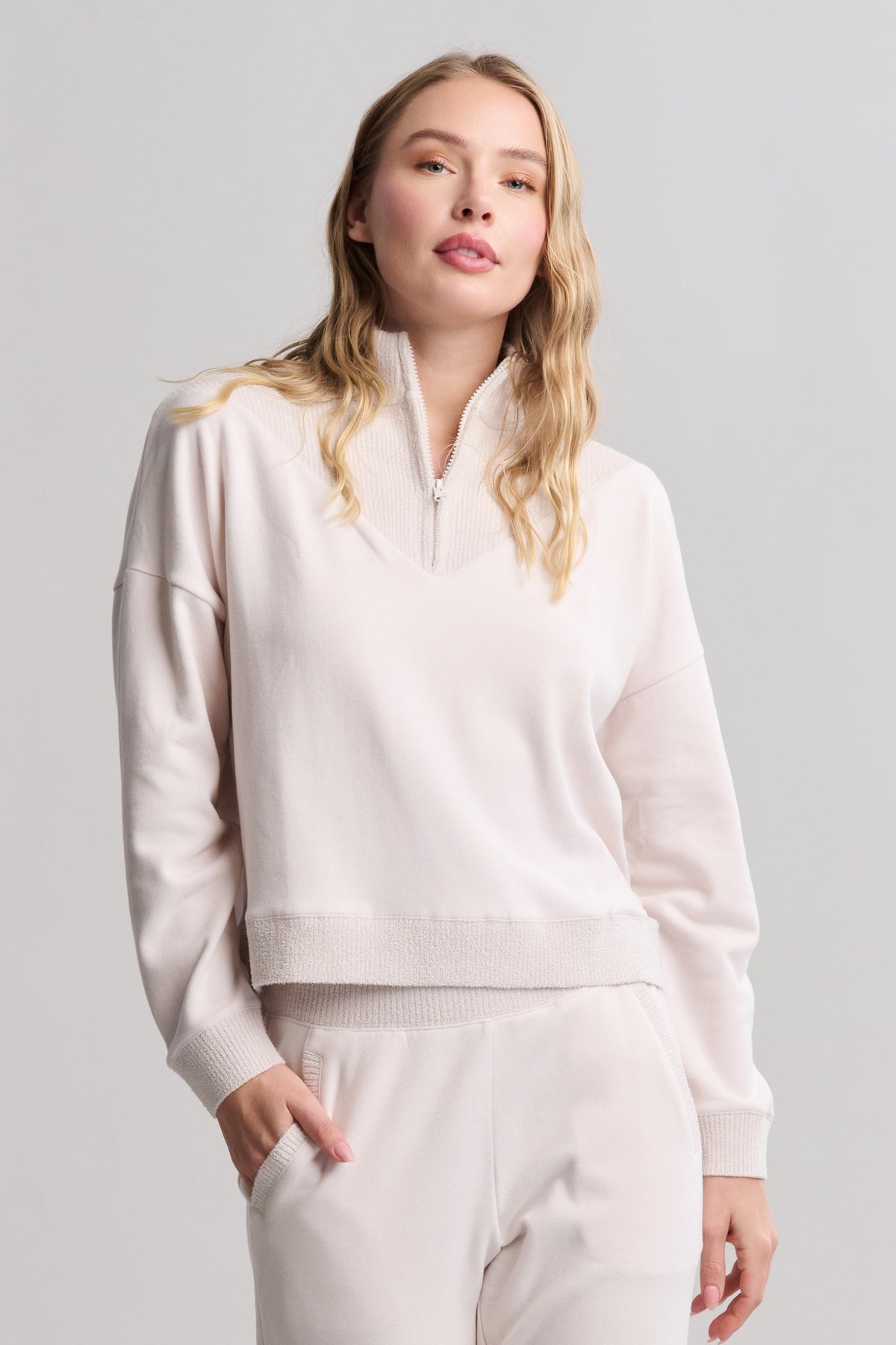 Brushed Fleece with CozyChic Ultra Lite® Rib 1/2 Zip Pullover
