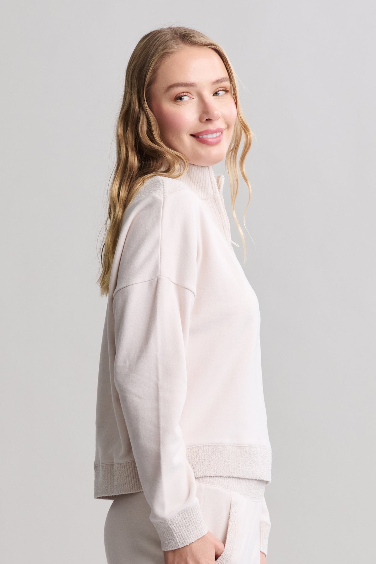 Brushed Fleece with CozyChic Ultra Lite® Rib 1/2 Zip Pullover