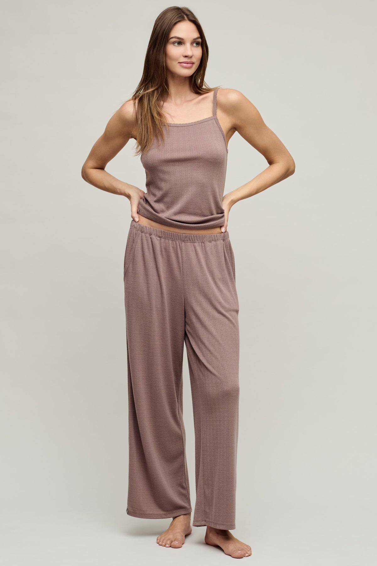 Pointelle Rib Pant with Scallop Trim