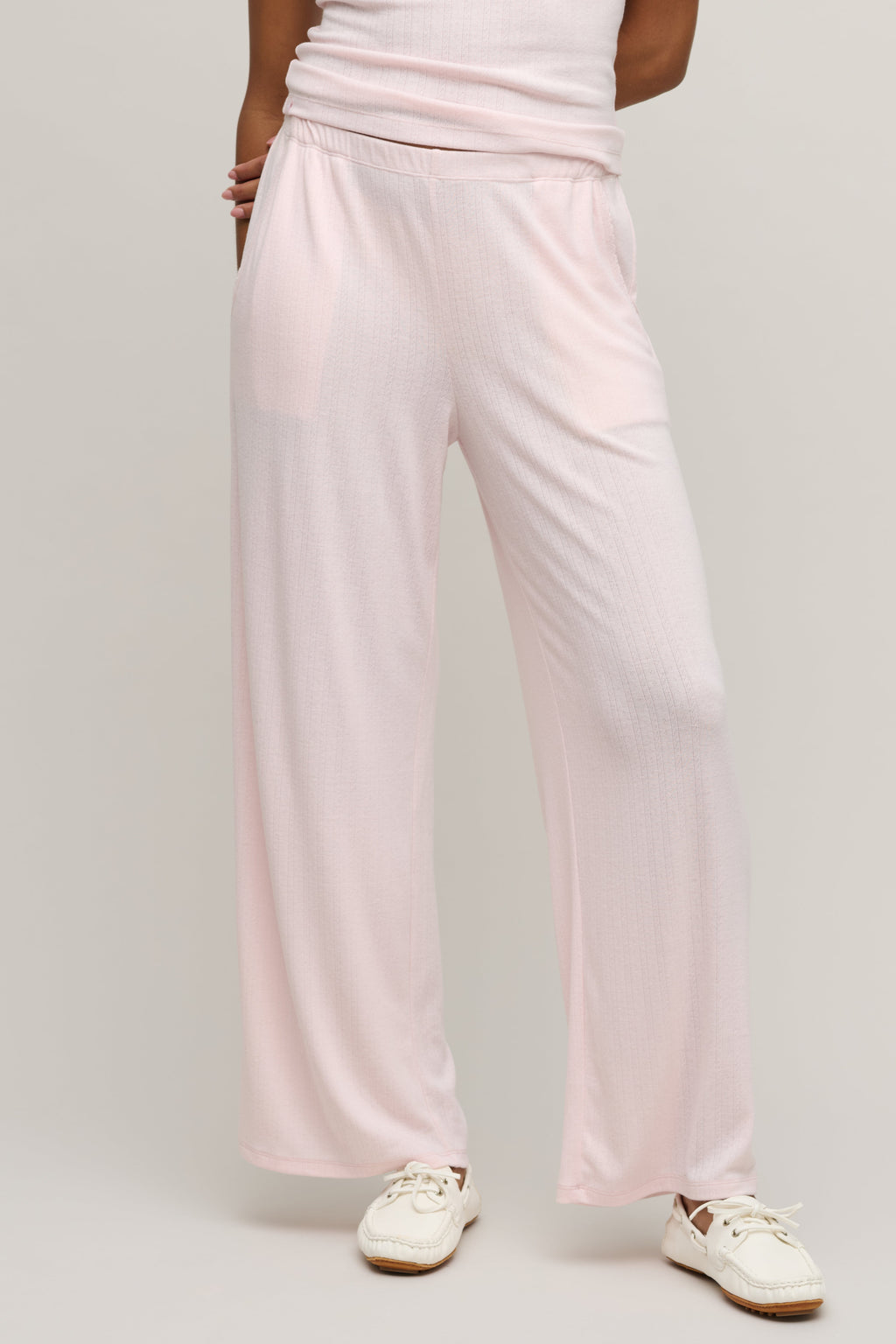 Pointelle Rib Pant with Scallop Trim