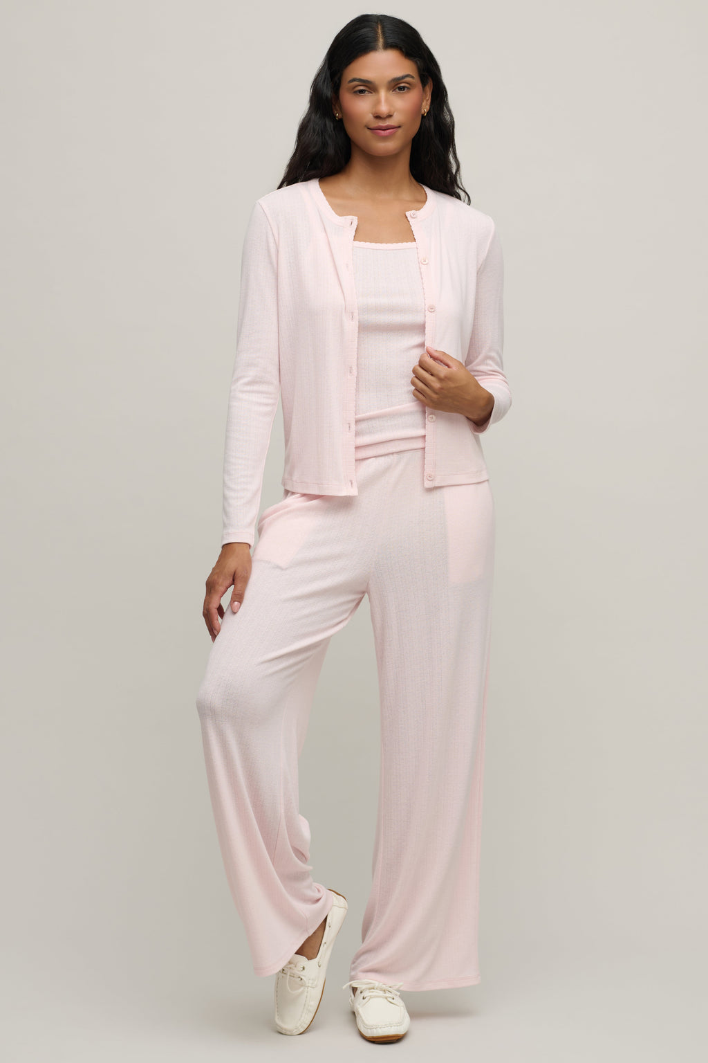 Pointelle Rib Cardigan with Scallop Trim