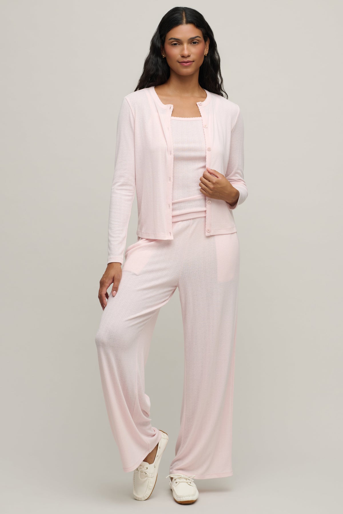 Pointelle Rib Cardigan with Scallop Trim