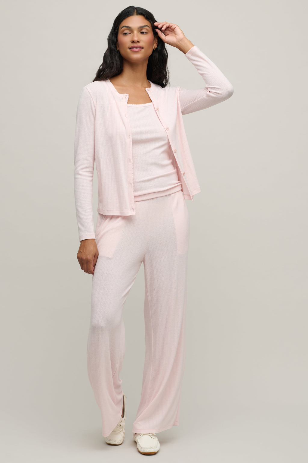 Pointelle Rib Pant with Scallop Trim